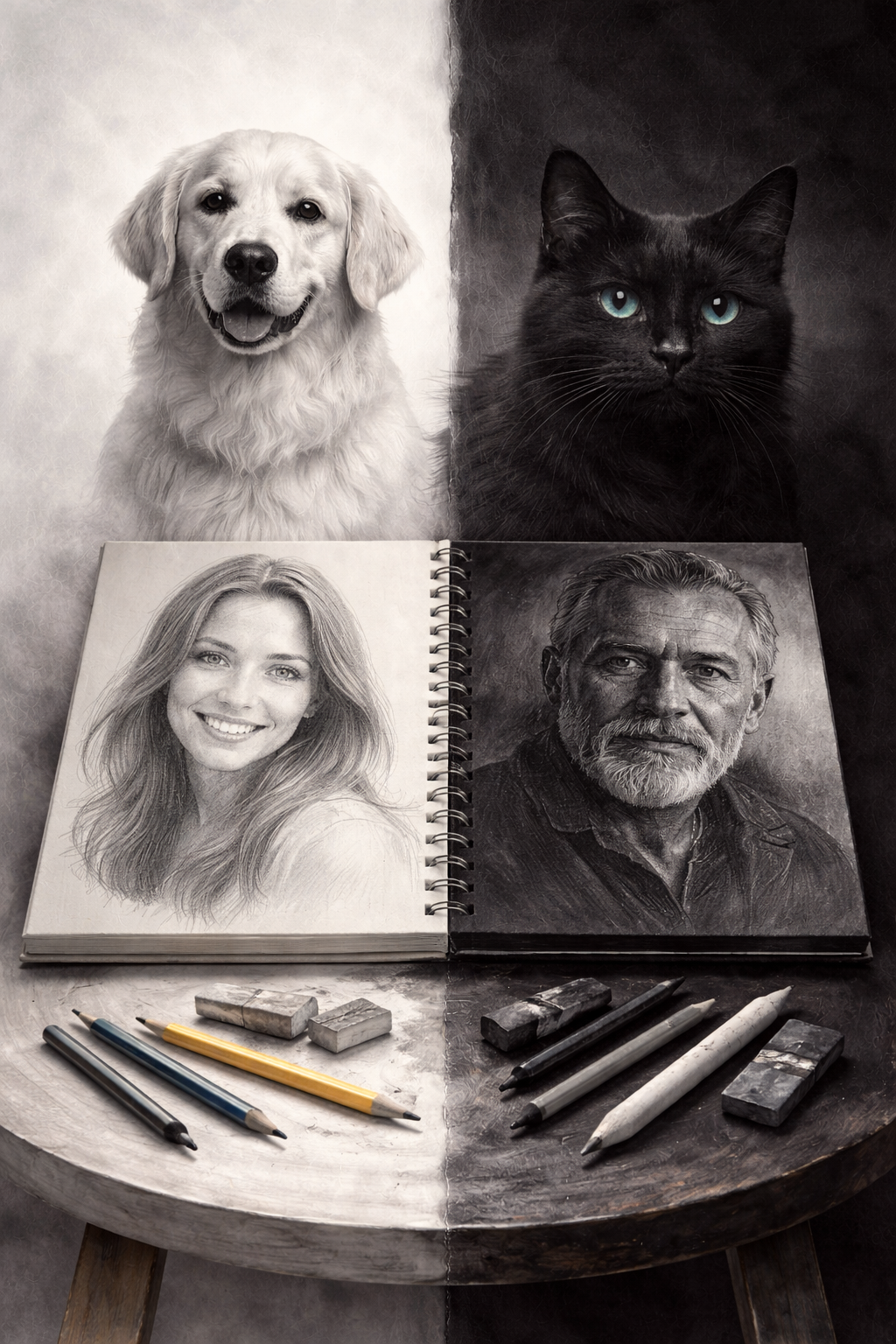 ShadedHues services graphic representing Commissioned Artwork & Portraiture